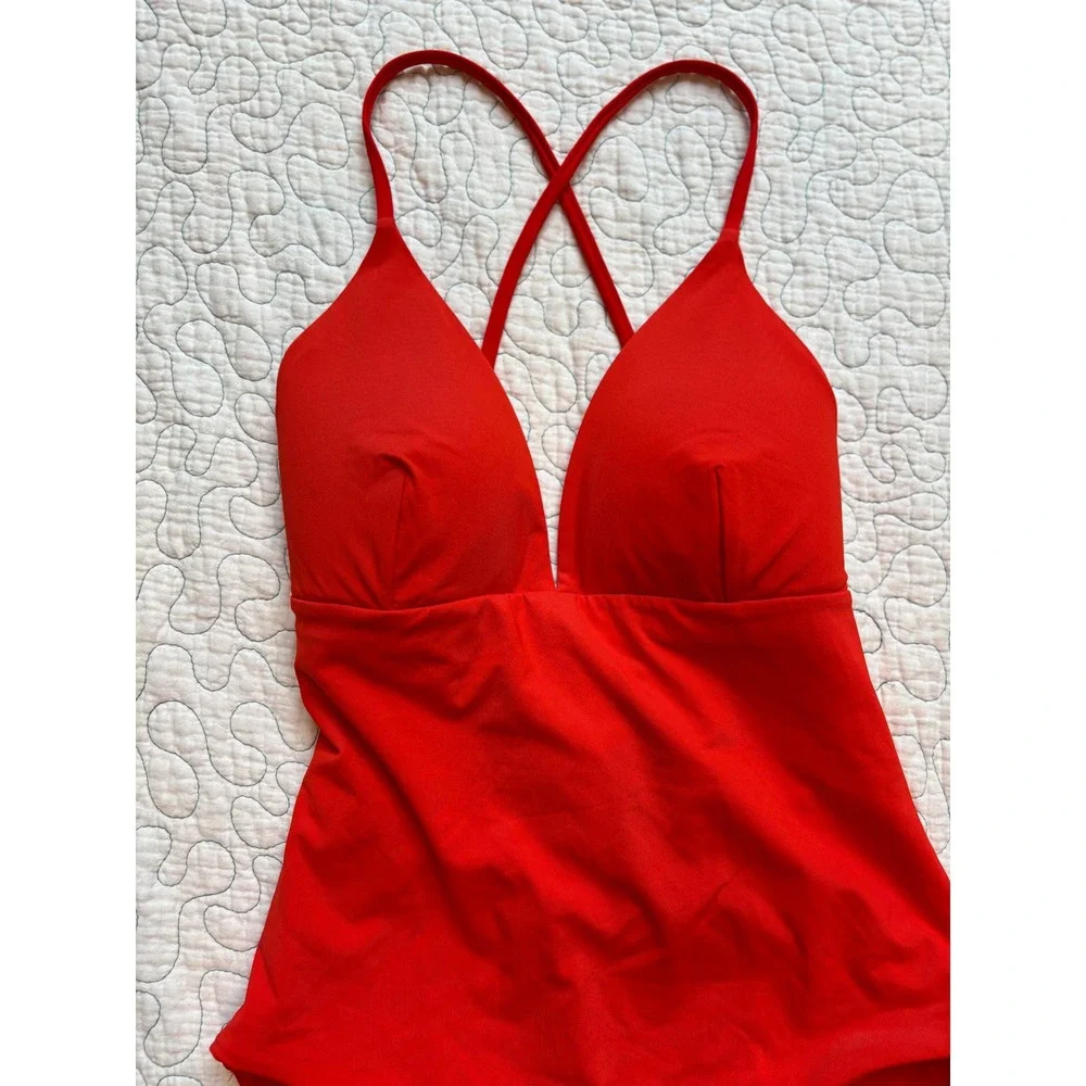 Calia One Piece Swimsuit Lace Up Back V-Neck Size 8‎ NWOT